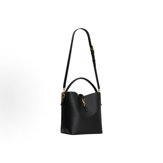 SAINT LAURENT YSL LE37 Gold Logo Hook buckle opening and closing single-shoulder crossbody handbag for women, black